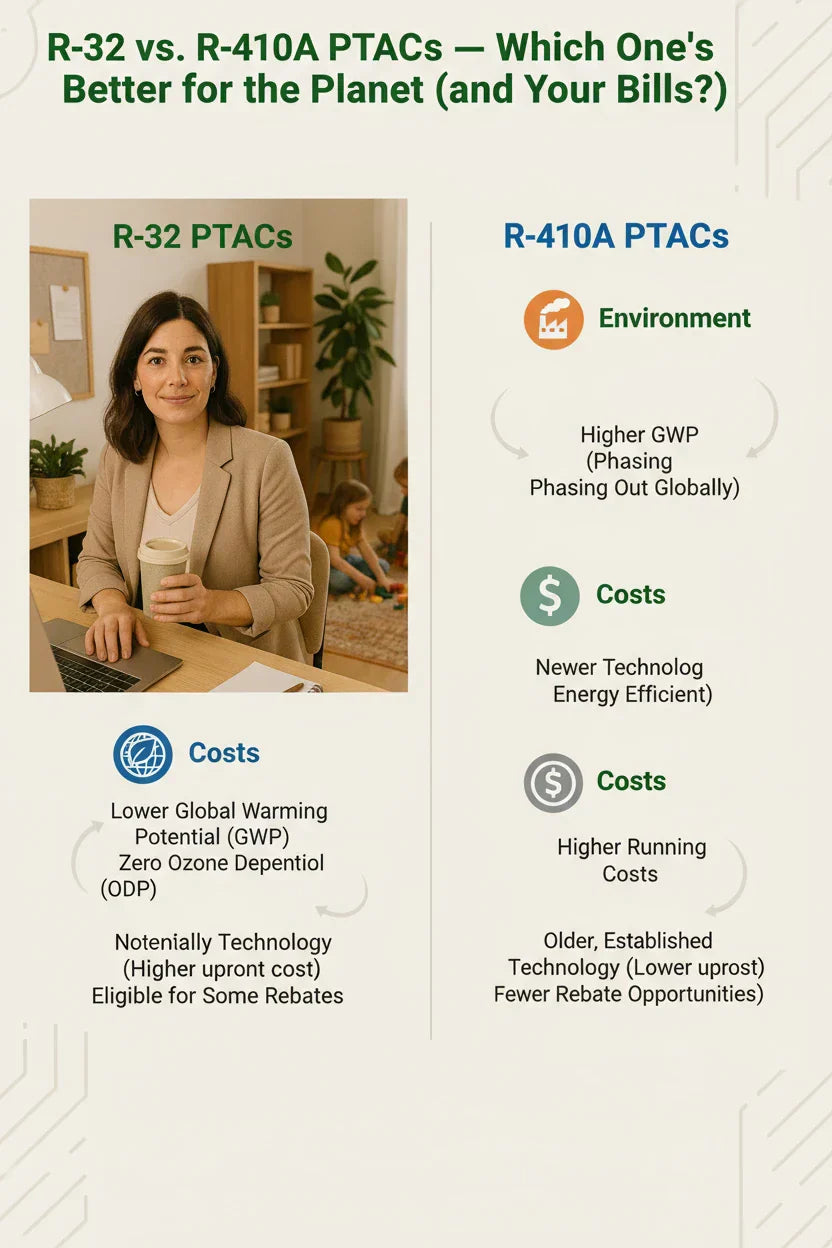 R-32 vs. R-410A PTACs — Which One’s Better for the Planet (and Your Bills)