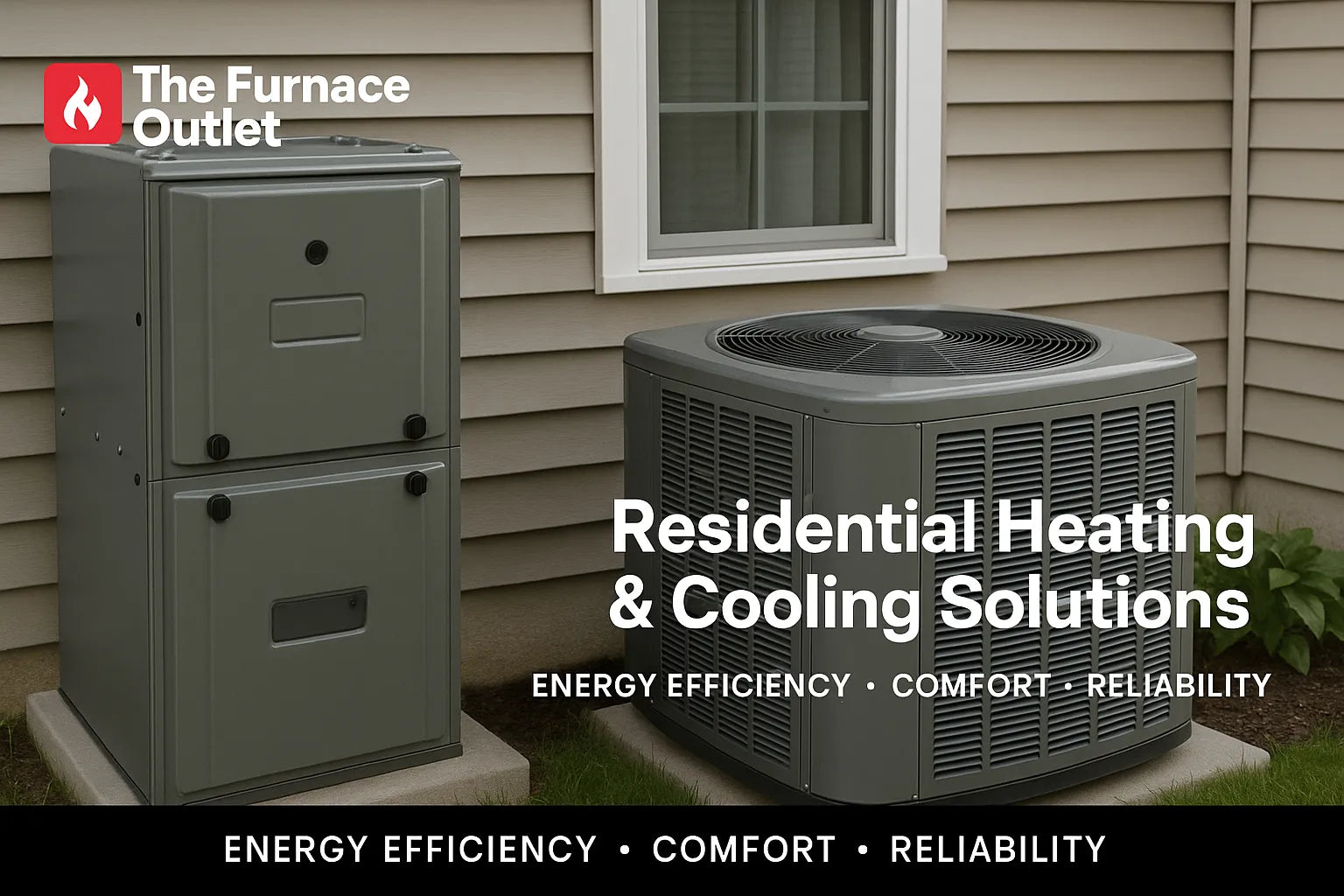 Outdoor furnace and AC condenser beside a home, representing energy-efficient residential HVAC systems.
