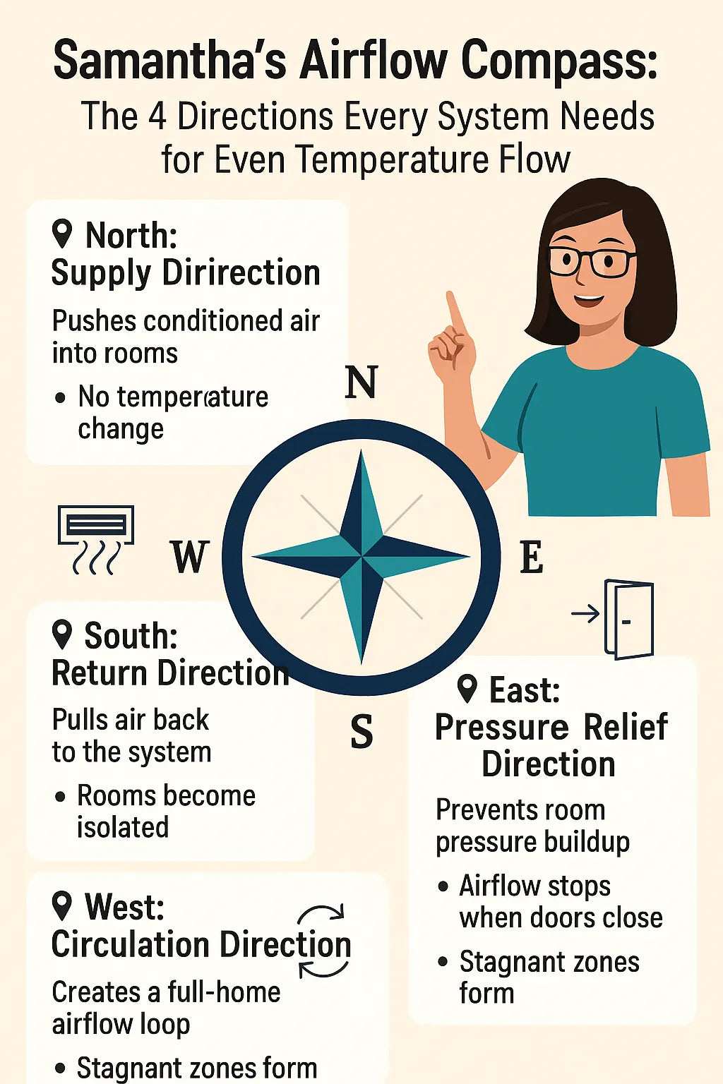 Samantha’s Airflow Compass: The 4 Directions Every System Needs for Even Temperature Flow