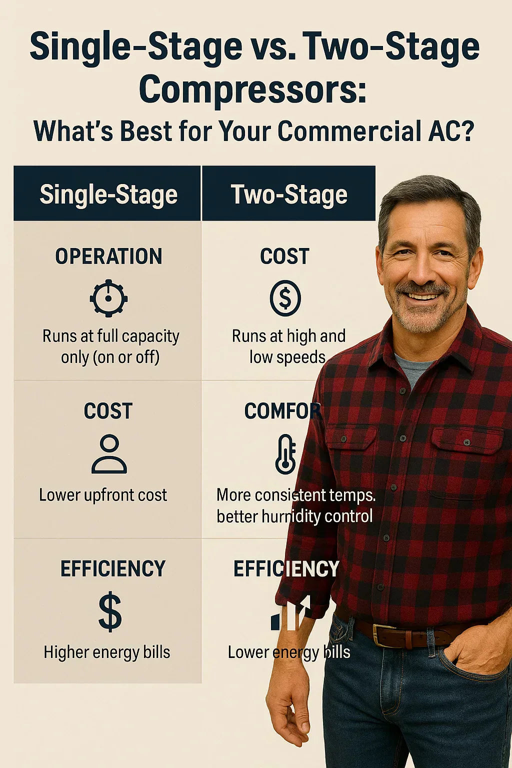 Single-Stage vs. Two-Stage Compressors: What’s Best for Your Commercial AC?