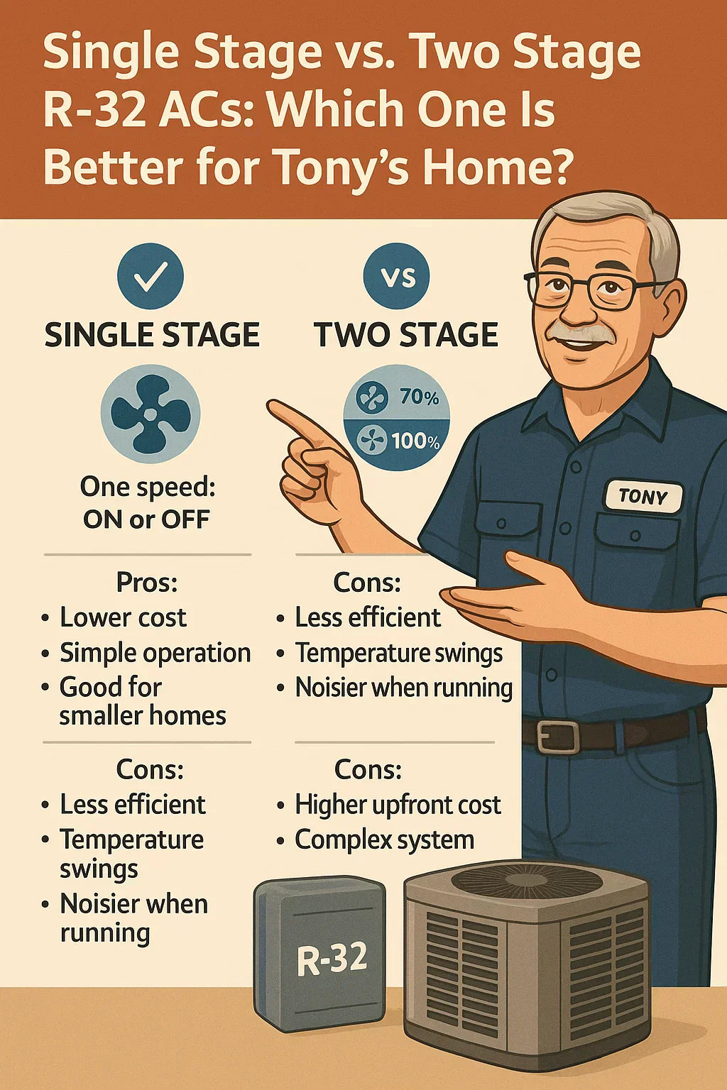 Single Stage vs. Two Stage R-32 ACs Which One Is Better for Tony’s Home
