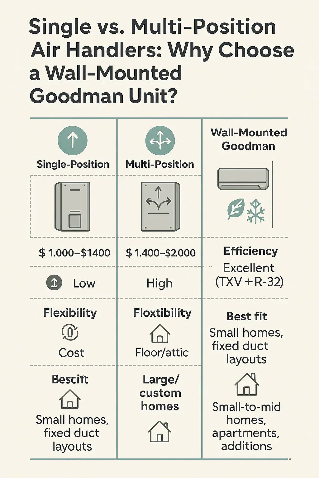 Single vs. Multi-Position Air Handlers: Why Choose a Wall-Mounted Goodman Unit?