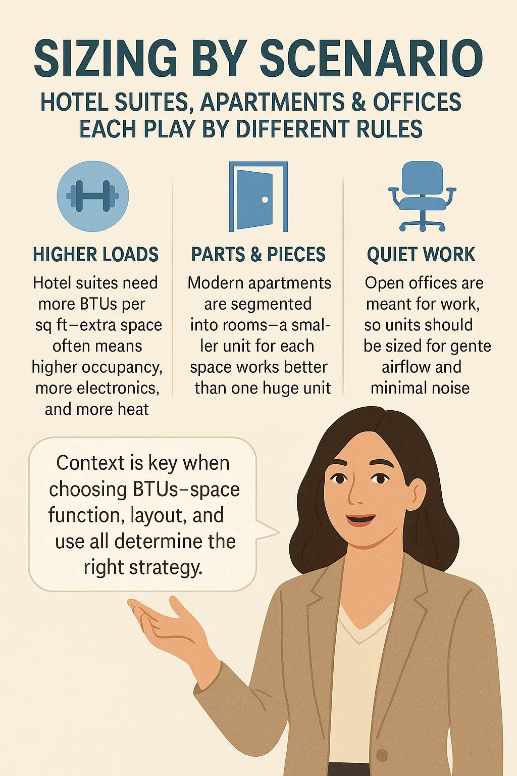 Sizing by Scenario — Hotel Suites, Apartments & Offices Each Play by Different Rules