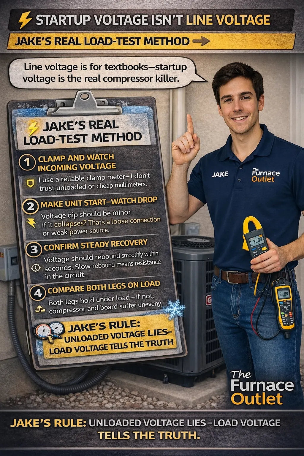 Startup Voltage Isn’t Line Voltage: Jake’s Real Load-Test Method