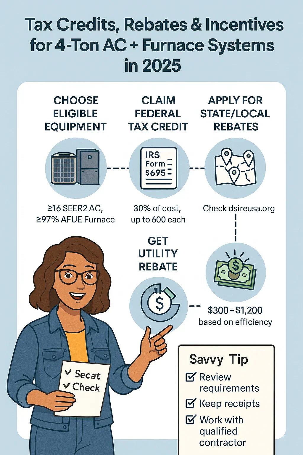 Tax Credits, Rebates & Incentives for 4-Ton AC + Furnace Systems in 2025