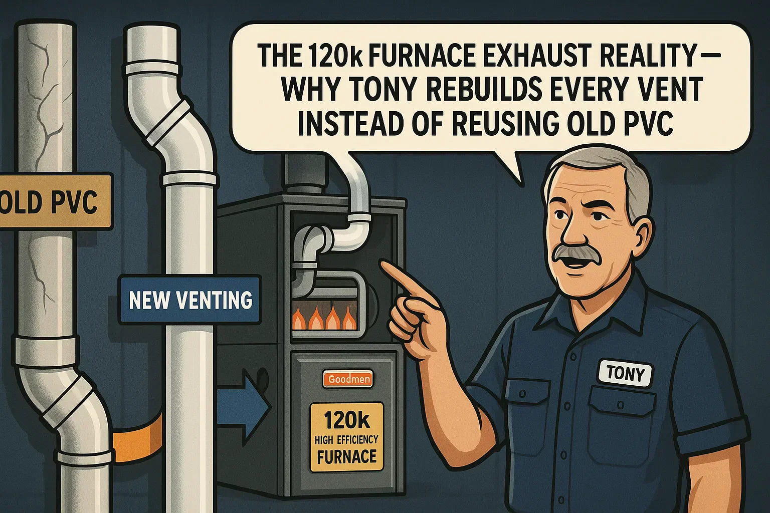 The 120k Furnace Exhaust Reality — Why Tony Rebuilds Every Vent Instead of Reusing Old PVC