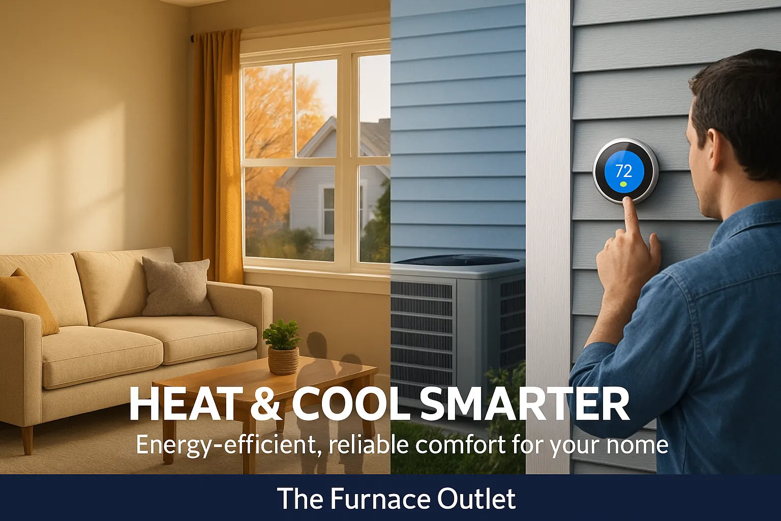 The Furnace Outlet hero showing energy-efficient residential heating and cooling for comfortable, reliable homes.