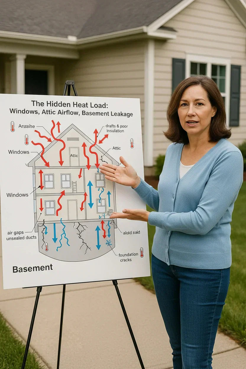 The Hidden Heat Load: How Windows, Attic Airflow, and Basement Leakage Fake You Into the Wrong Furnace Size