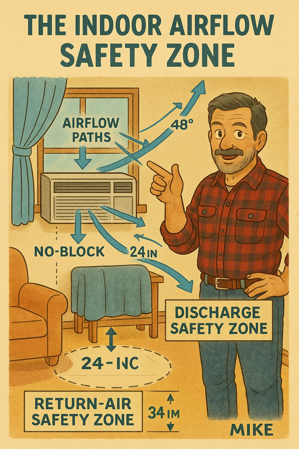 The Indoor Airflow Safety Zone: Why Mike Leaves “No-Block” Regions Around PTAC Returns & Discharge Paths