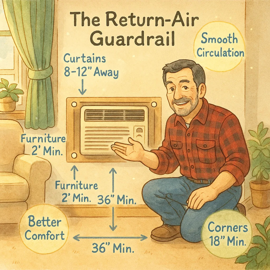 The Return-Air Guardrail: Mike’s Guide to Keeping Furniture, Curtains & Corners from Killing Performance