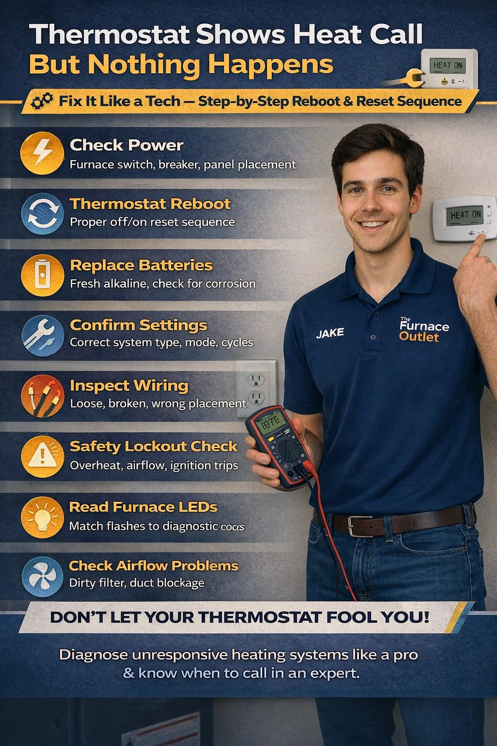 Thermostat Shows Heat Call But Nothing Happens — Fix It Like a Tech, Step-by-step thermostat reboot & reset sequence.