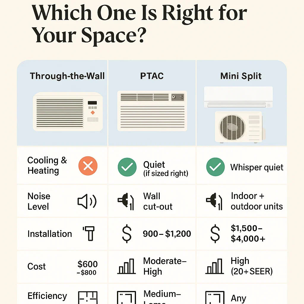 Through-the-Wall vs. PTAC vs. Mini Split: Which One Is Right for Your Space?