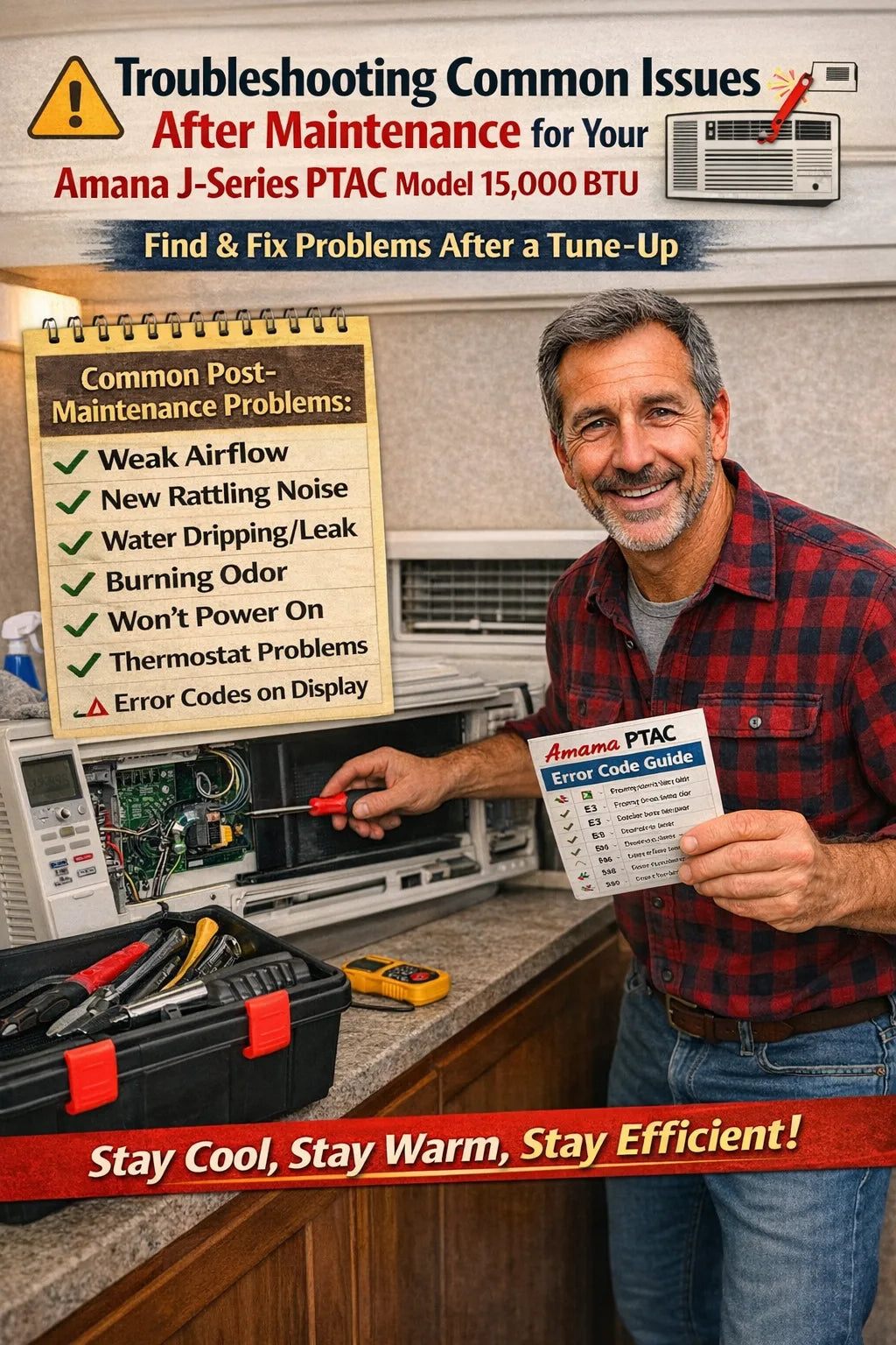 Troubleshooting Common Issues After Maintenance for your Amana J-Series PTAC Model 15,000 BTU