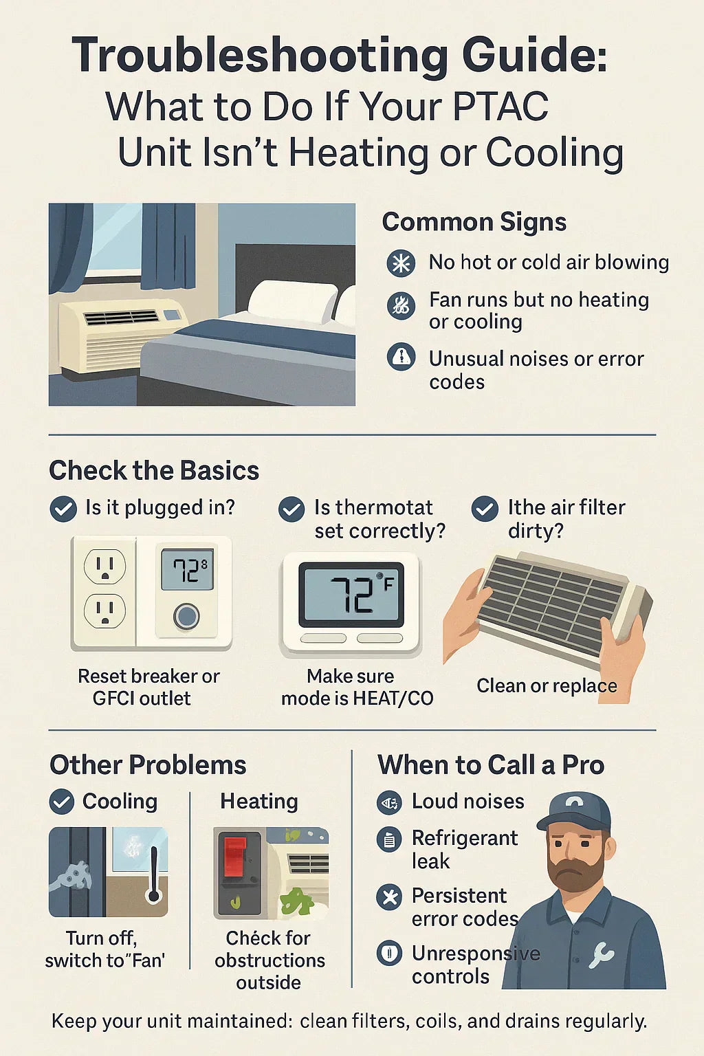 Troubleshooting Guide What to Do If Your PTAC Unit Isn’t Heating or Cooling