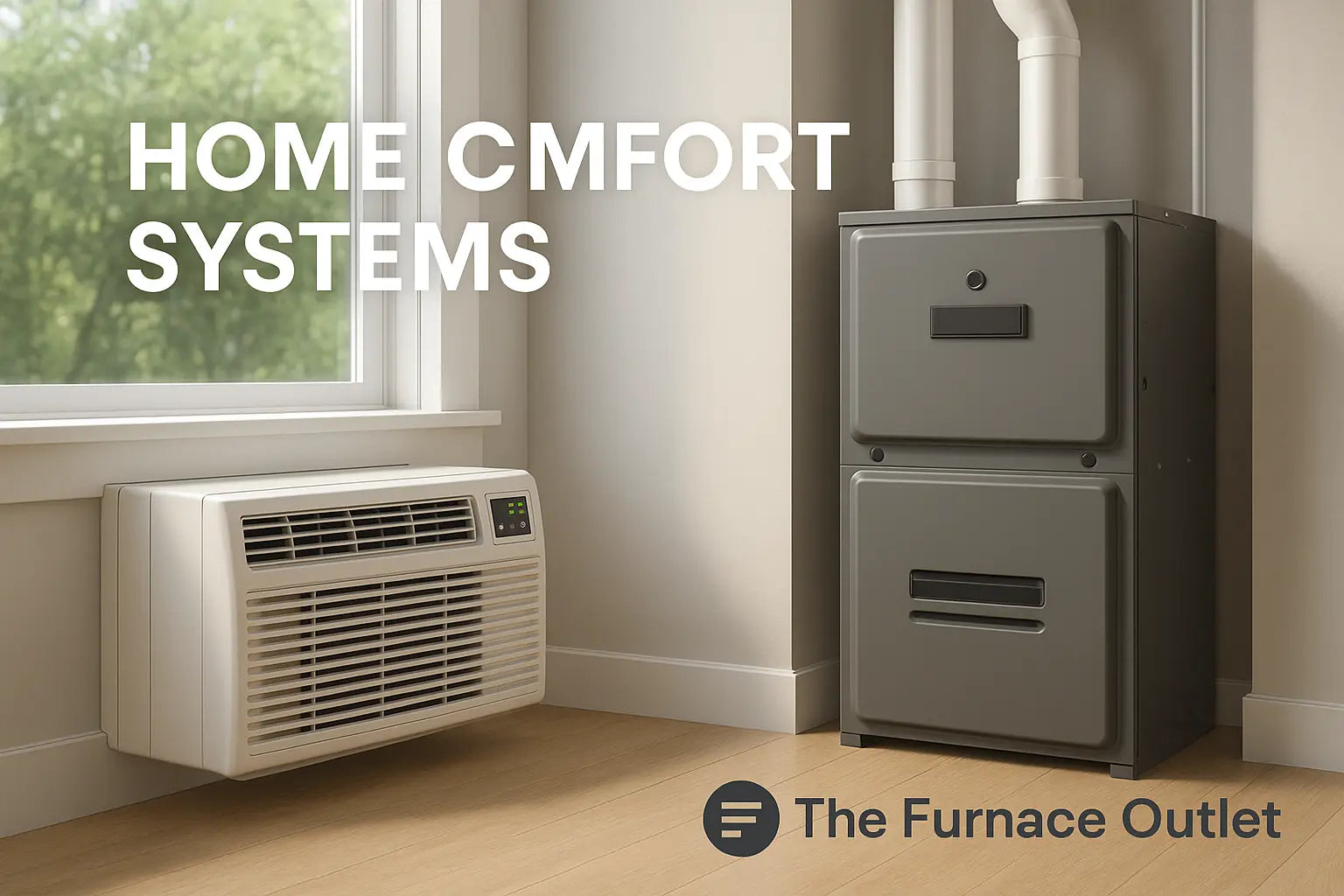 Wall-mounted air conditioner and furnace in a modern home interior, illustrating HVAC system setup.