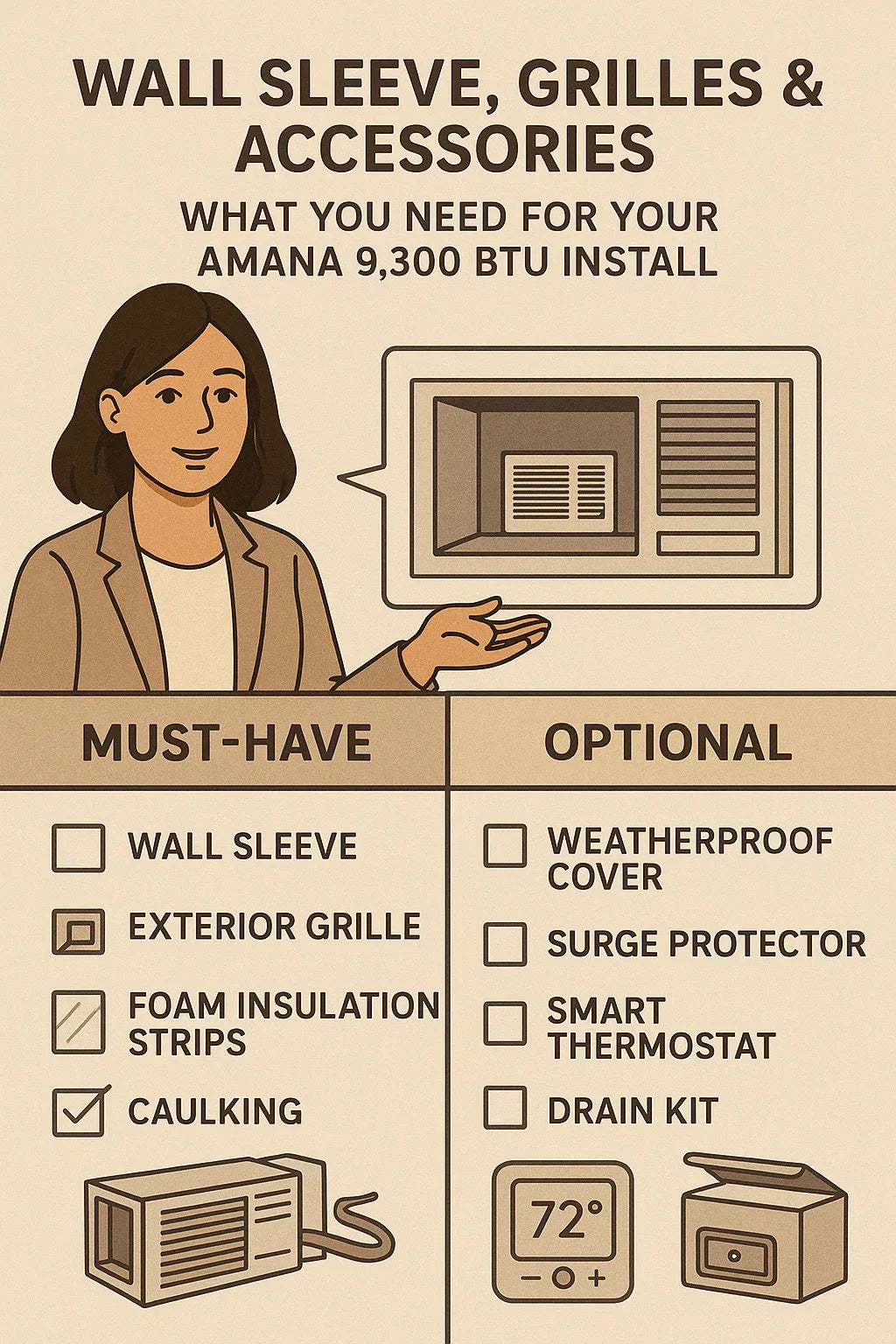 Wall Sleeves, Grilles & Accessories What You Need for Your Amana 9,300 BTU Install