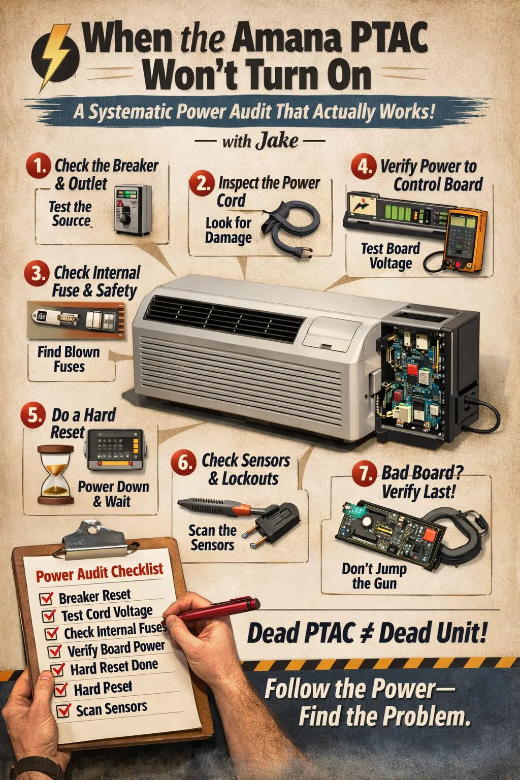 When the Amana PTAC Won’t Turn On — A Systematic Power Audit That Actually Works
