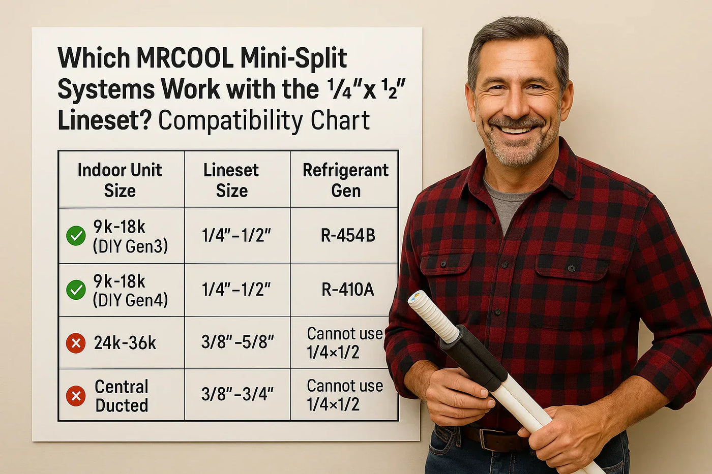 Which MRCOOL Mini‑Split Systems Work with the 1/4″ × 1/2″ Lineset? Compatibility Chart