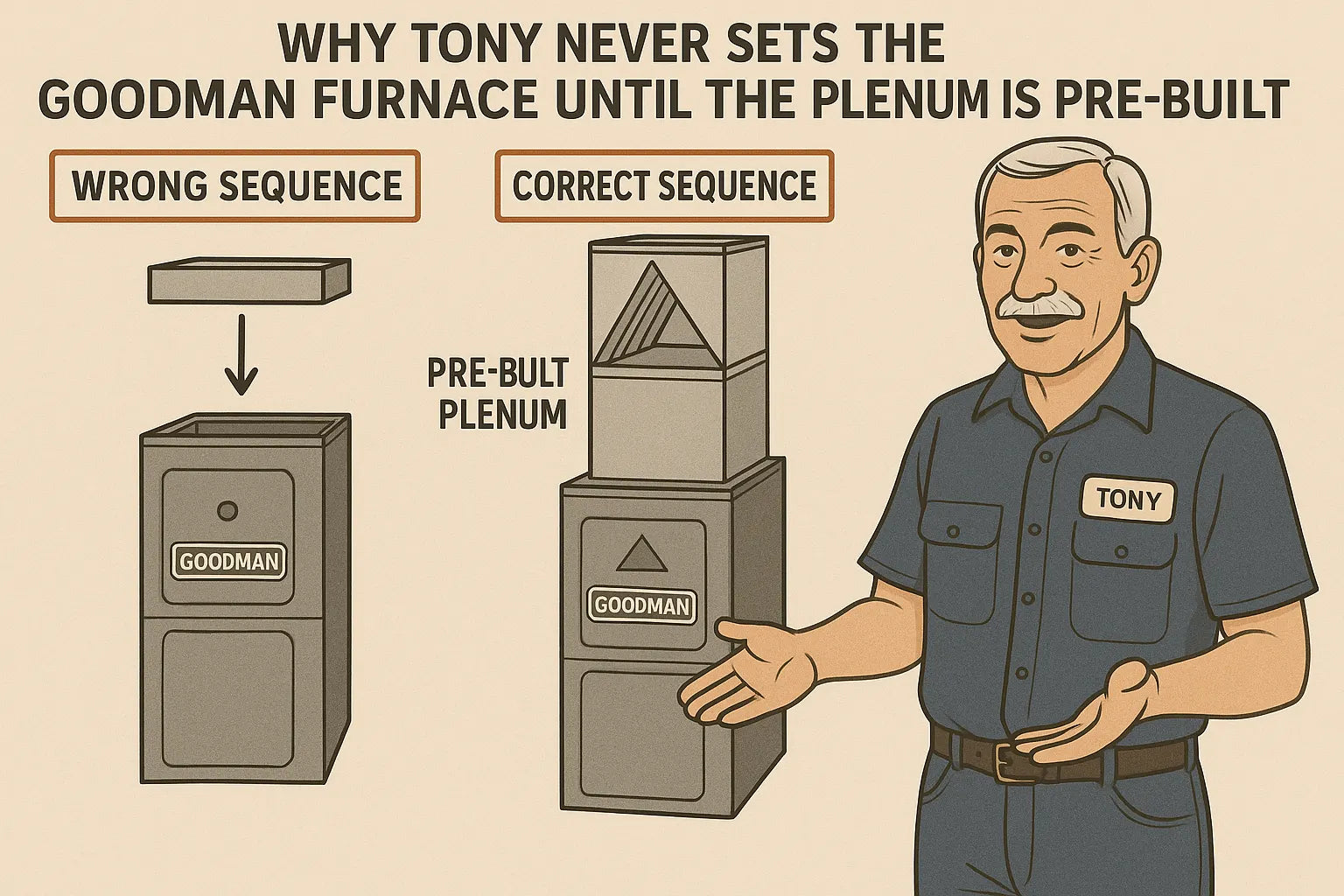 Why Tony Never Sets the Goodman Furnace Until the Plenum Is Pre-Built — The One Sequence That Prevents Redos