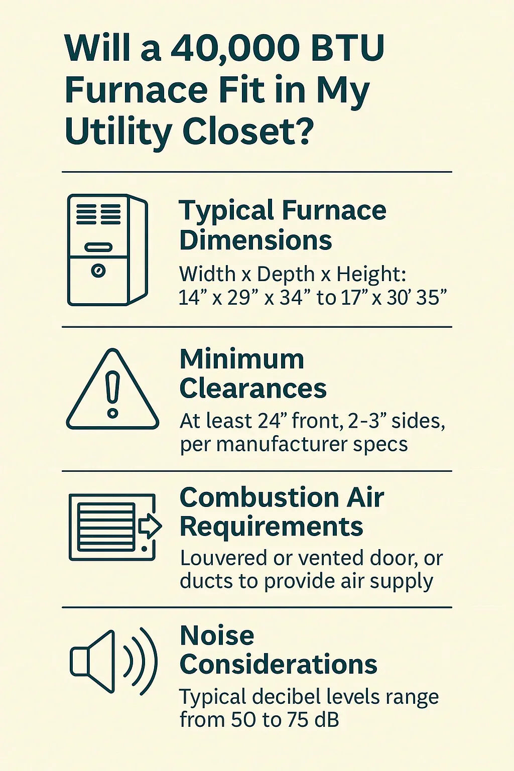 Will a 40,000 BTU Furnace Fit in My Utility Closet Space, Clearance, and Noise Considerations