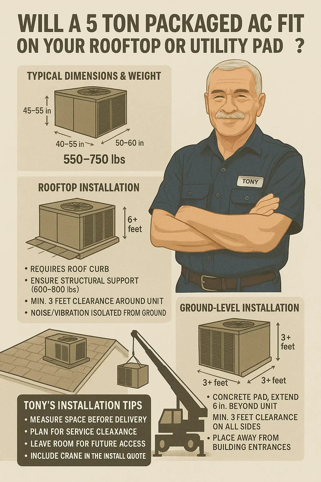Will a 5 Ton Packaged AC Fit on Your Rooftop or Utility Pad Clearance, Space & Installation Tips