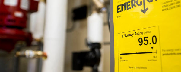 closeup of energyguide label on furnace showing AFUE rating