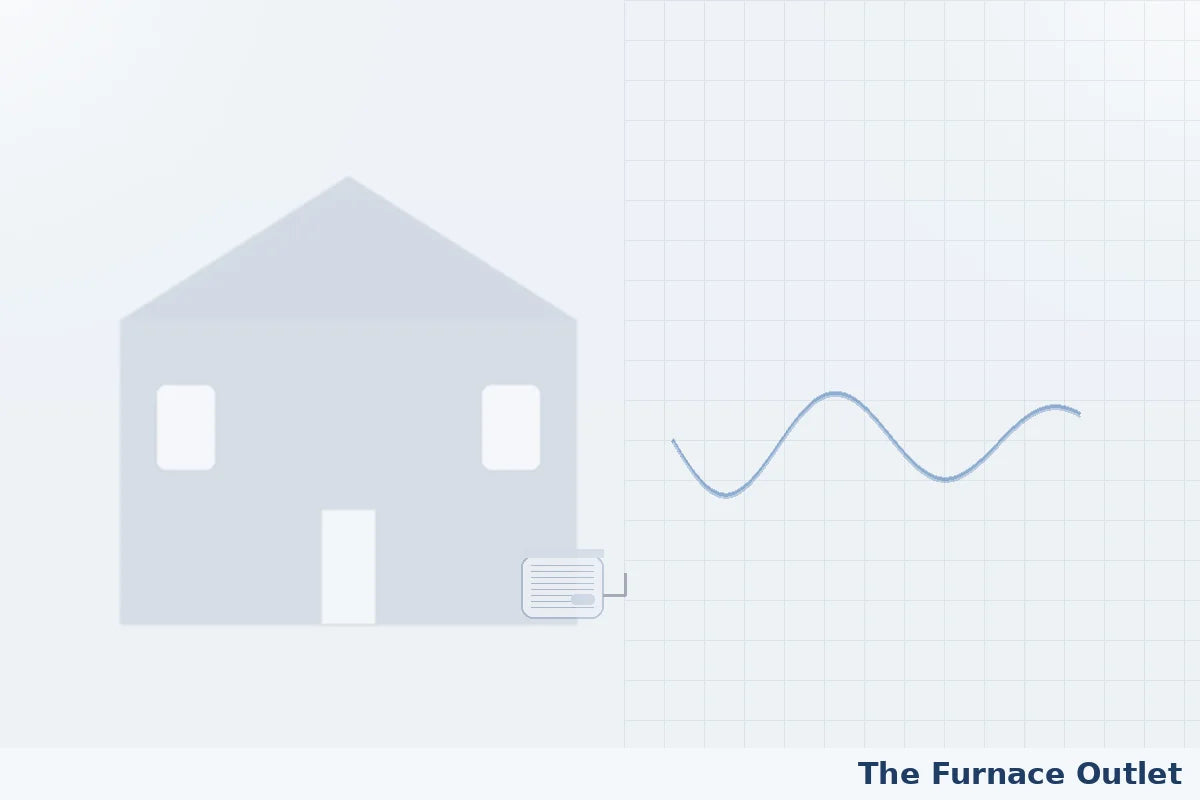 clean hero image showing a modern home with an outdoor ac unit and a subtle technical grid background with the furnace outlet name in the corner 
