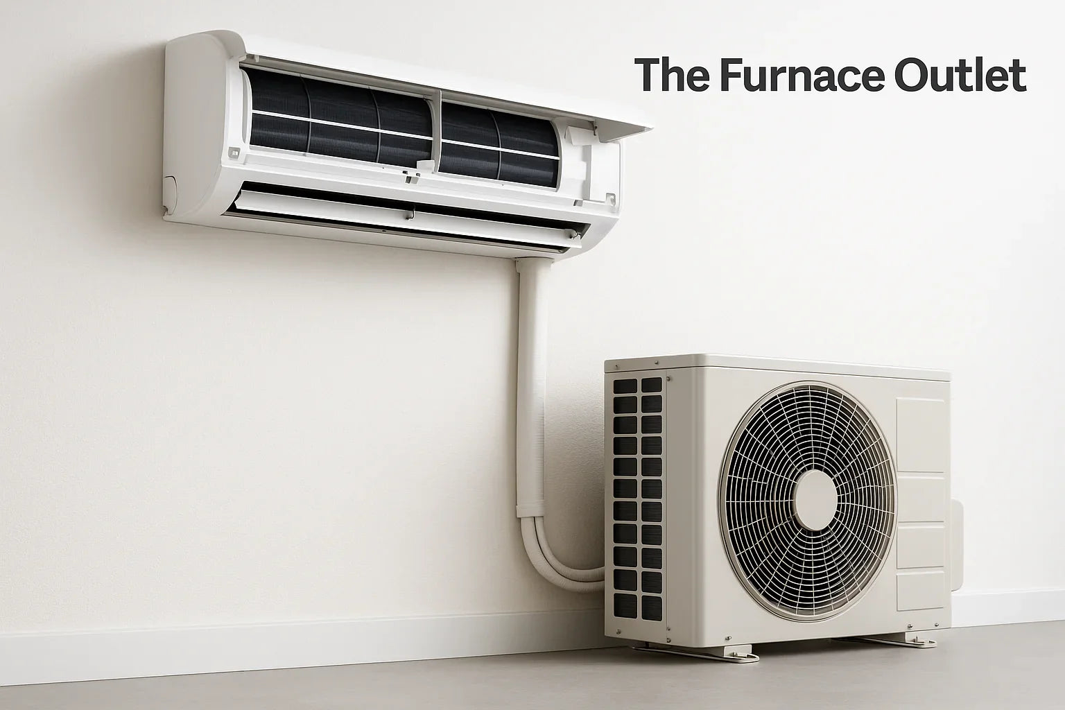 indoor and outdoor mini split ac units in a clean modern home setup
