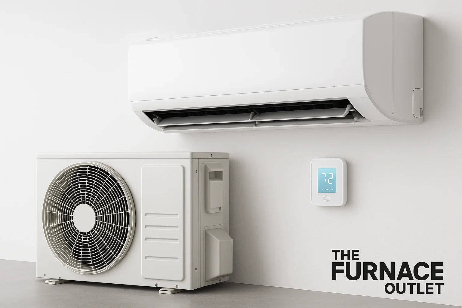 mini split system with smart thermostat and outdoor unit in a clean modern room      Ask ChatGPT