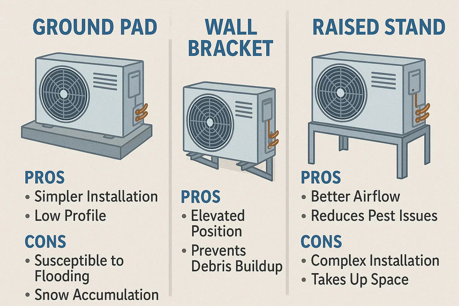 How to Mount the Outdoor Unit: Ground Pad vs. Wall Bracket vs. Stand