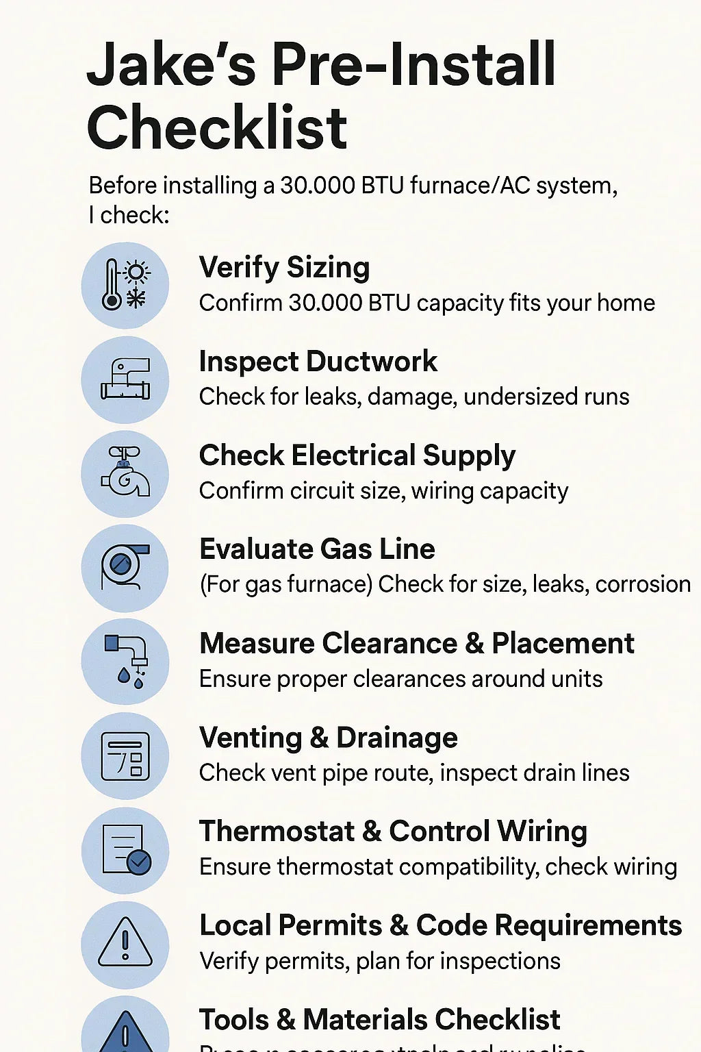 Installation Guide: What Jake Checks Before Setting Up a 30,000 BTU Furnace/AC System