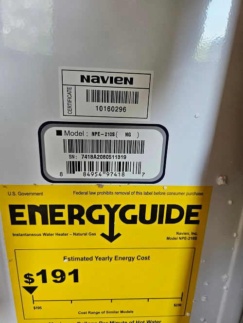 Scratch and Dent Scratch and Dent Navien NPE-210S2 180,000 BTU Condensing High-Efficiency Gas Tankless Water Heater Model NNPE210S2NG-7418A2080511319