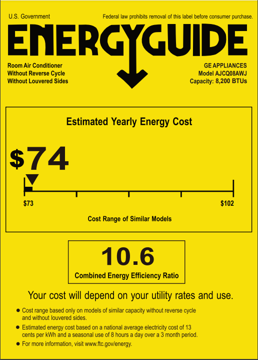 GE 8,000 BTU 115 Volt Through-the-Wall Air Conditioner: Cooling Only - AJCQ08AWJ