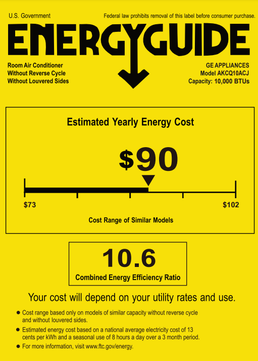 GE 10,000 BTU 115 Volt Through-the-Wall Air Conditioner: Cooling Only - AKCQ10ACJ