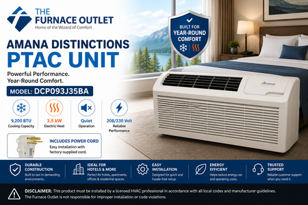 Amana Distinctions DCP093J35BA 9,200 BTU 208/230 Volt PTAC Unit with 3.5 kW Electric Heat for Efficient Room Heating & Cooling