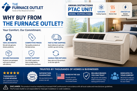 Amana Distinctions DCP093J35BA 9,200 BTU 208/230 Volt PTAC Unit with 3.5 kW Electric Heat for Efficient Room Heating & Cooling