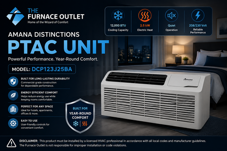 Amana Distinctions DCP123J25BA 12,000 BTU 208/230 Volt PTAC Unit with 2.5 kW Electric Heat for Efficient Room Heating & Cooling