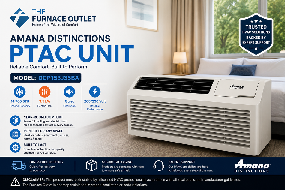 Amana Distinctions DCP153J35BA 14,700 BTU 208/230 Volt PTAC Unit with 3.5 kW Electric Heat for Powerful Room Heating & Cooling