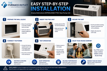 Amana Distinctions DHP093J25BA 9,000 BTU 208/230 Volt PTAC Heat Pump Unit with 2.5 kW Electric Heat Backup for Year-Round Heating & Cooling