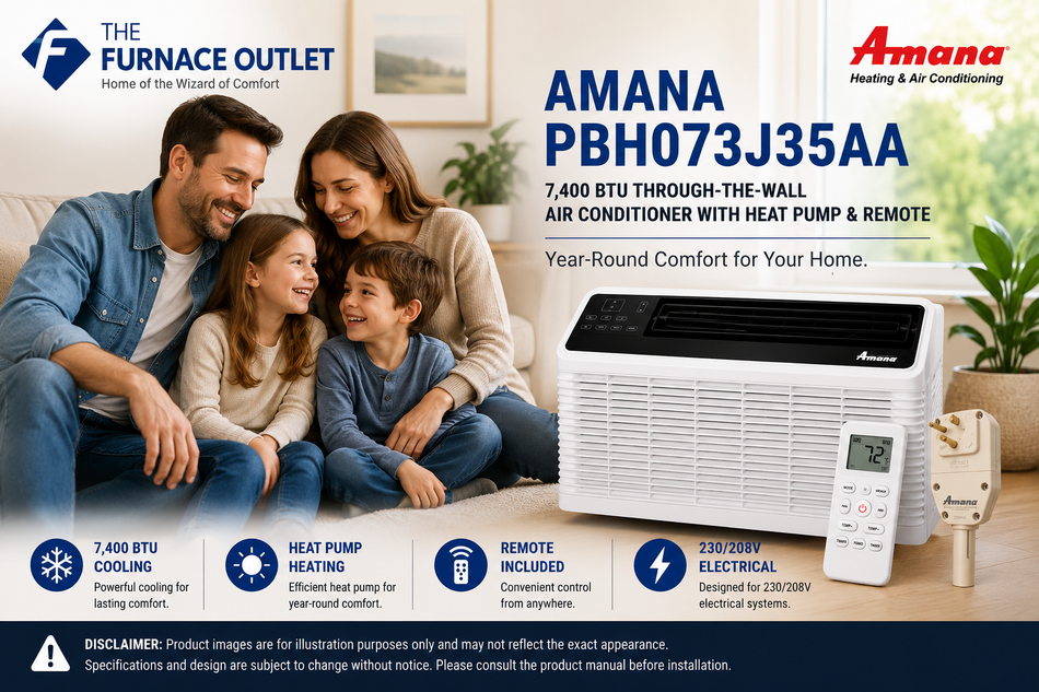 Amana PBH073J35AA 7,400 BTU 230/208V Through-the-Wall Air Conditioner with Heat Pump & Remote – Energy Efficient PTAC Heating and Cooling Unit