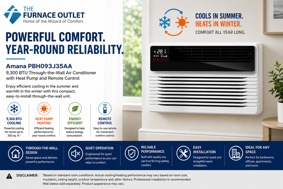 Amana PBH093J35AA 9,300 BTU 208/230V Through-the-Wall Air Conditioner with Heat Pump & Remote Control