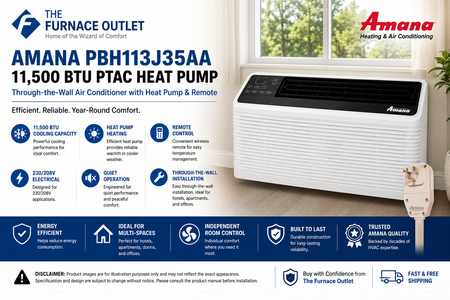 Amana PBH113J35AA 11,500 BTU 230/208V Through-the-Wall Air Conditioner with Heat Pump & Remote – Energy Efficient PTAC Heating and Cooling Unit