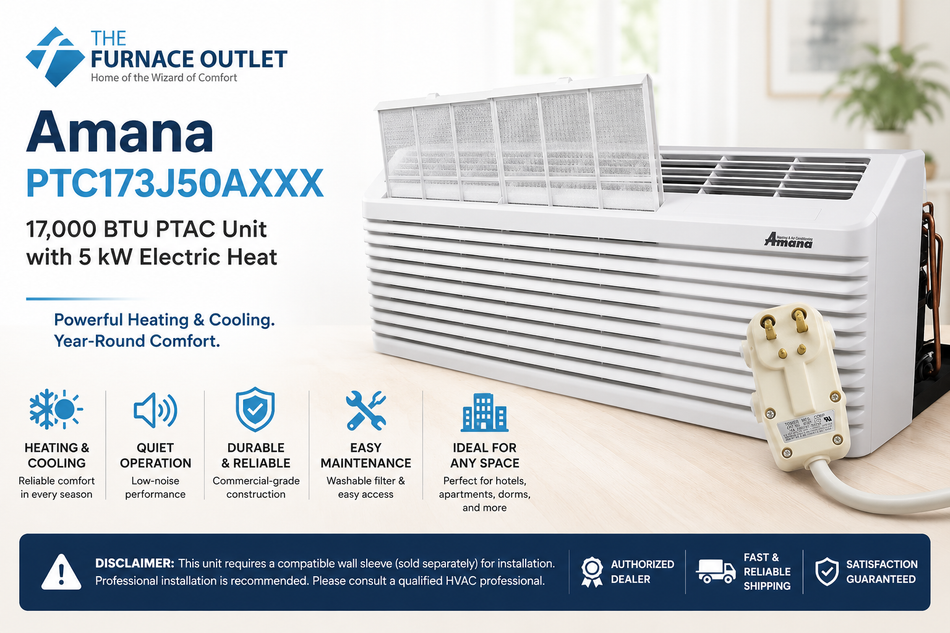 Amana PTC173J50AXXX 17000 BTU 208/230 Volt PTAC Unit with 5 kW Electric Heat Through-the-Wall Packaged Terminal Air Conditioner for Commercial & Residential Heating and Cooling