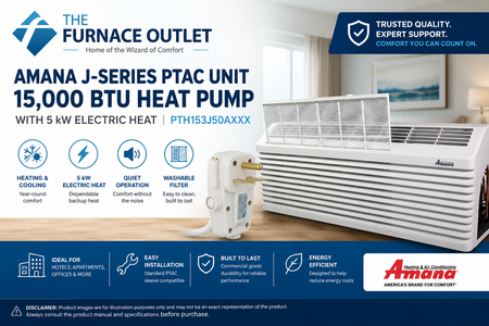 Amana PTH153J50AXXX 15000 BTU 208/230 Volt PTAC Unit with 5 kW Electric Heat Heat Pump Through-the-Wall Packaged Terminal Air Conditioner for Heating & Cooling