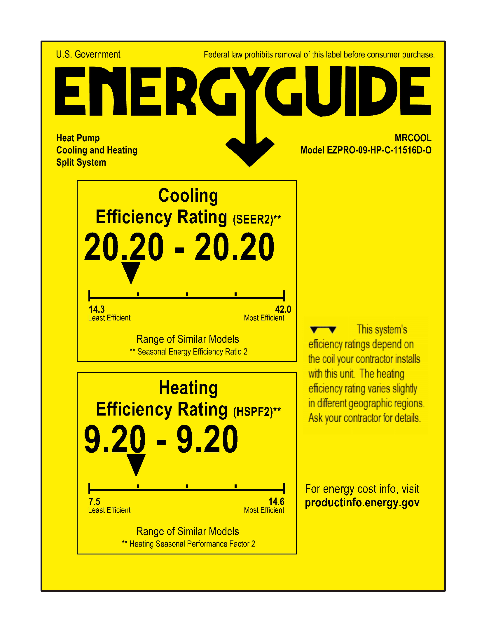 EZPRO-09-HP-11516D-O Energy Guide Label