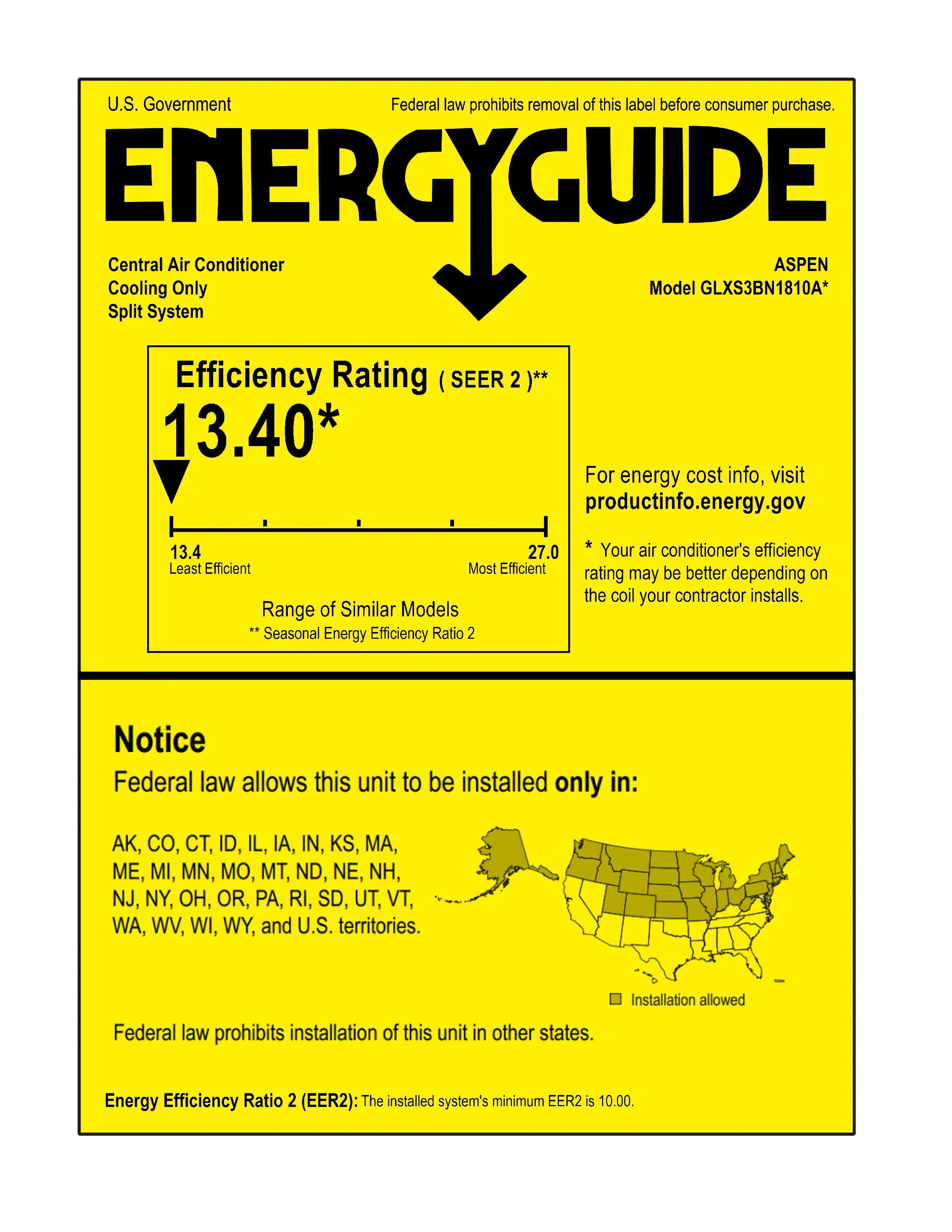 GLXS3BN1810 Energy Guide Label