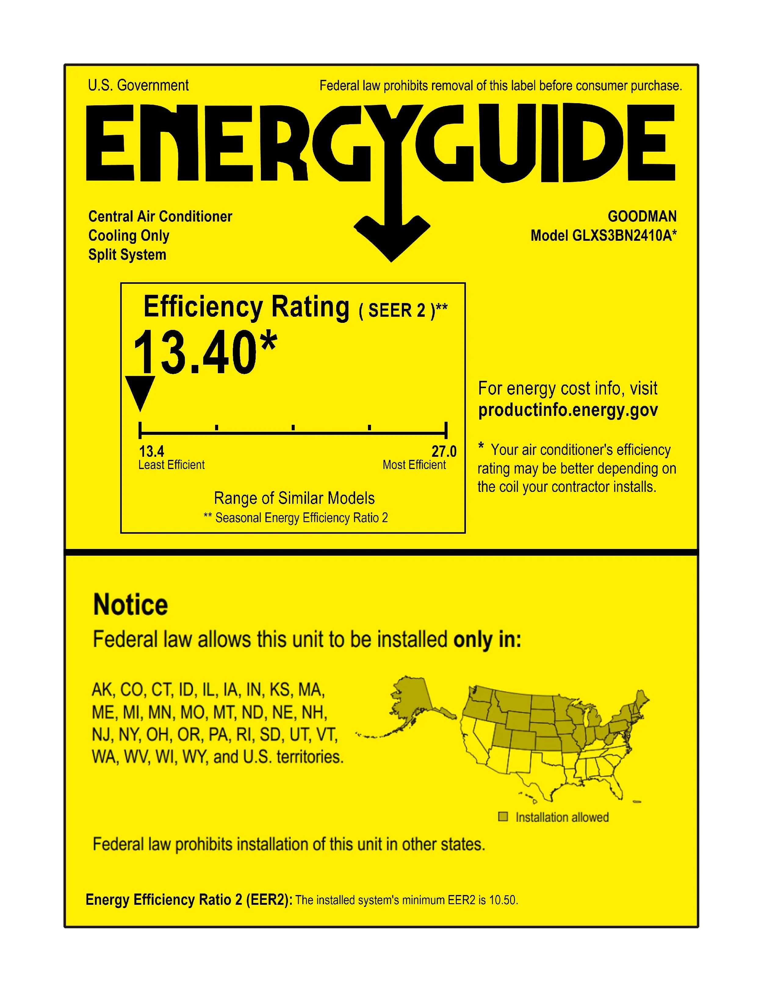 GLXS3BN2410,AWST24SU1305 Energy Guide Label