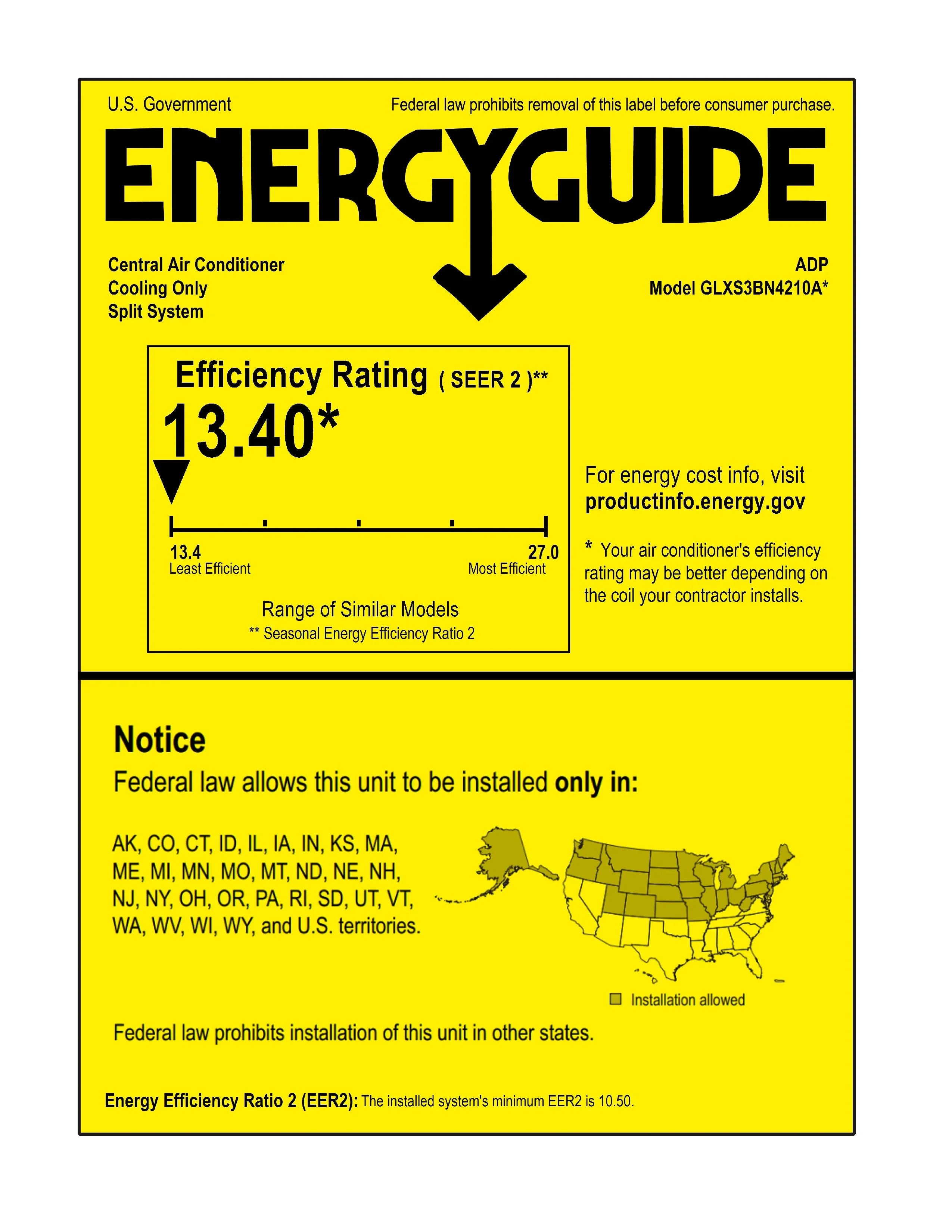 GLXS3BN4210 Energy Guide Label