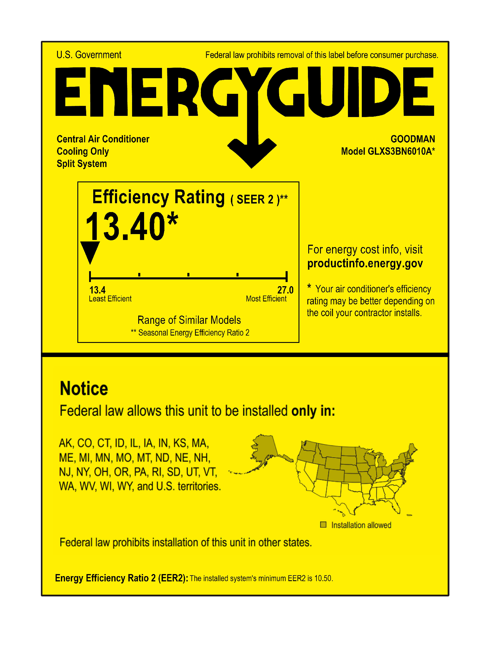 GLXS3BN6010,AMST60DU1300 Energy Guide Label