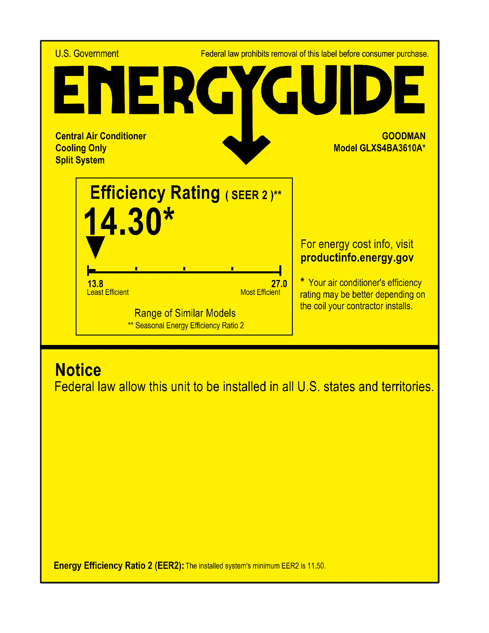 GLXS4BA3610,AWST36LU1305 Energy Guide Label